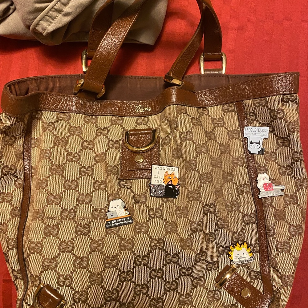 Gucci Brown Monogram Tote Bag kitty cat